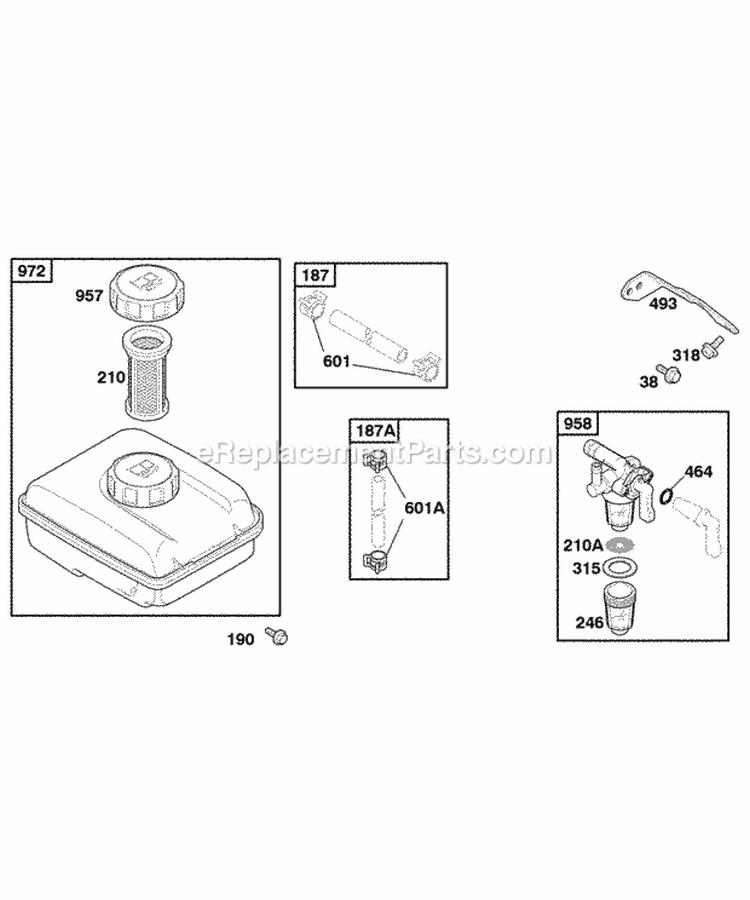 Fuel Supply Diagram and Parts List for  Briggs and Stratton Engine